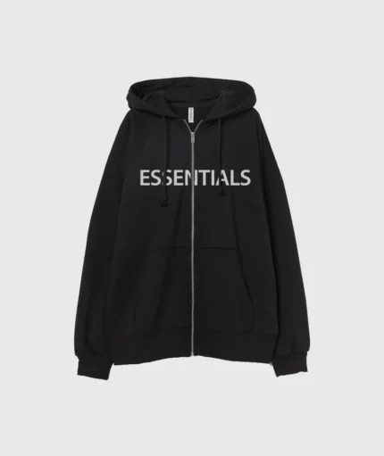 Essentials Oversized Zip-Through Black Hoodie